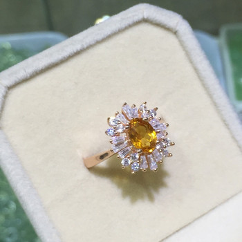 High Quality 100% Natural Citrine Rings For Women Real 925 Solid Sterling Silver Jewelry Wedding Ring